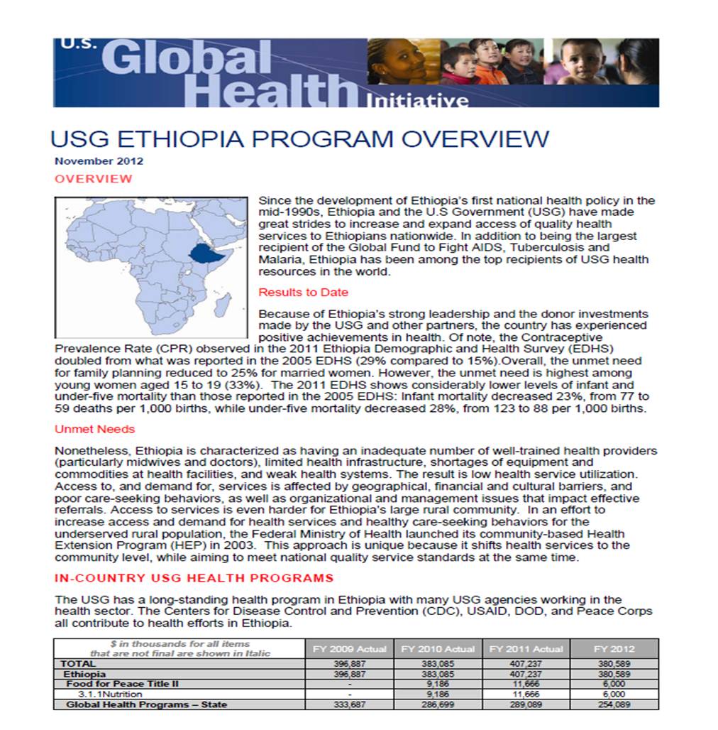 Global Health Initiative Fact Sheet: Ethiopia Program Overview