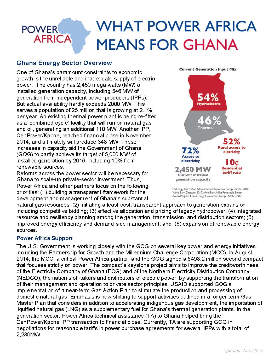 Fact Sheet: Power Africa in Ghana