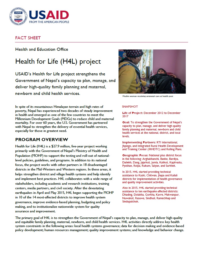 Fact Sheet: Health for Life (H4L) project