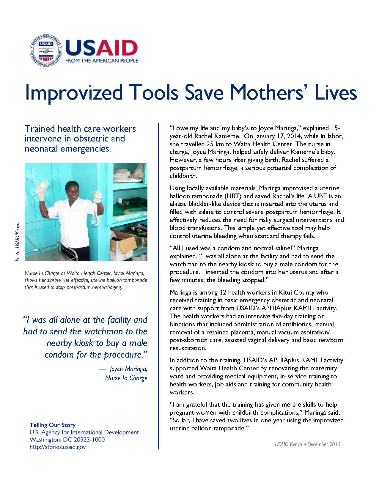 Improvized Tools Save Mothers’ Lives