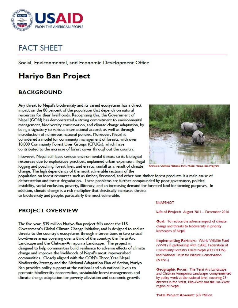 FACT SHEET: Hariyo Ban Project