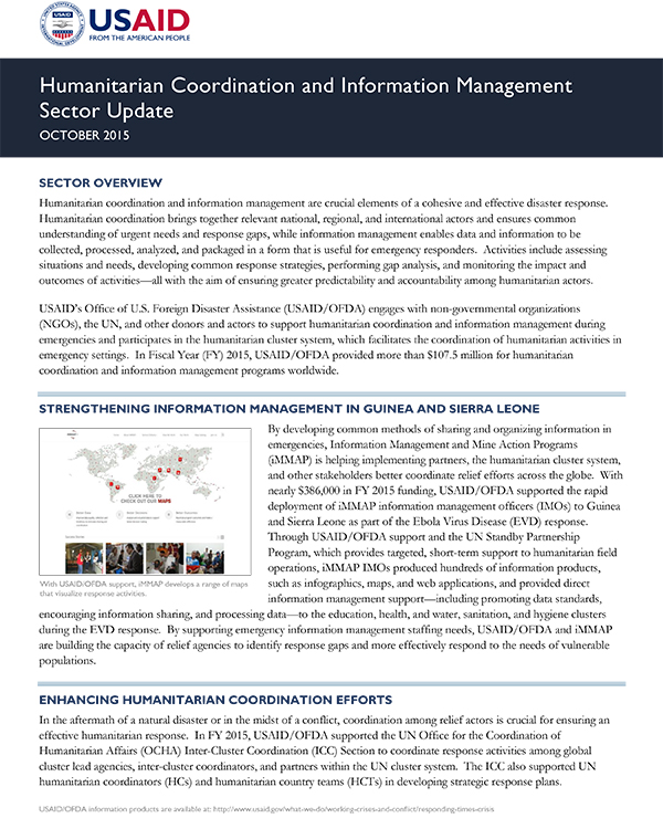 Humanitarian Coordination and Information Management Sector Update - October 2015