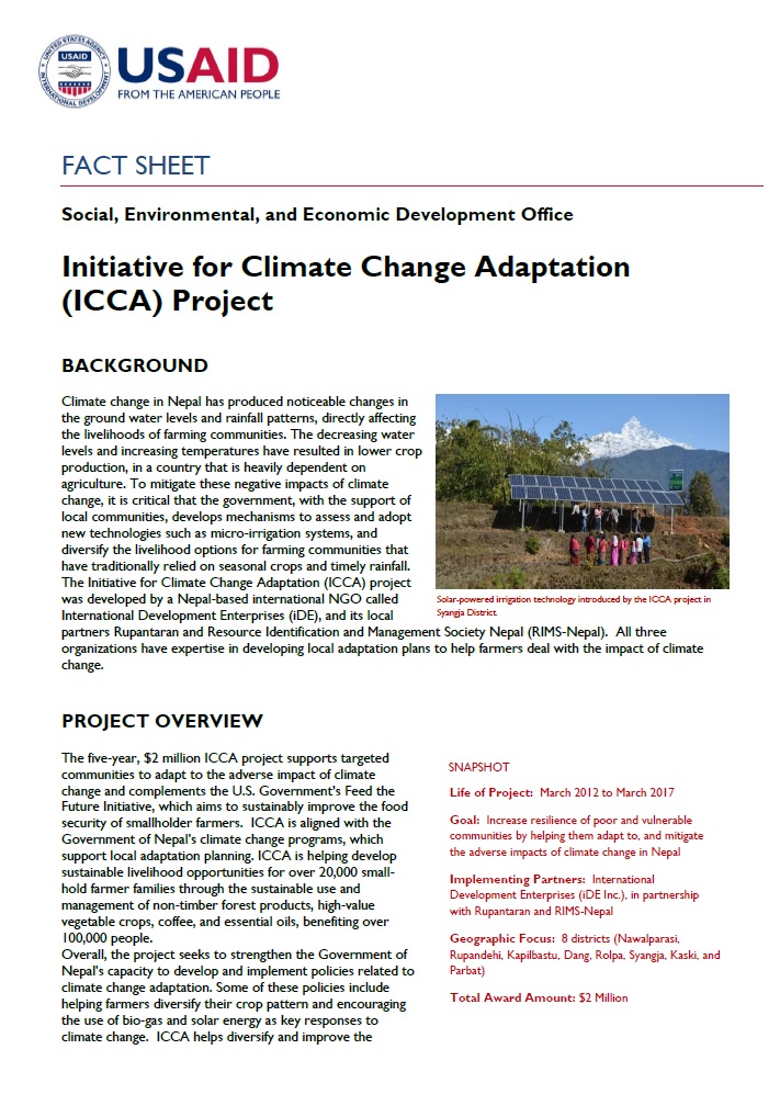 FACT SHEET: Initiative for Climate Change Adaptation (ICCA) Project
