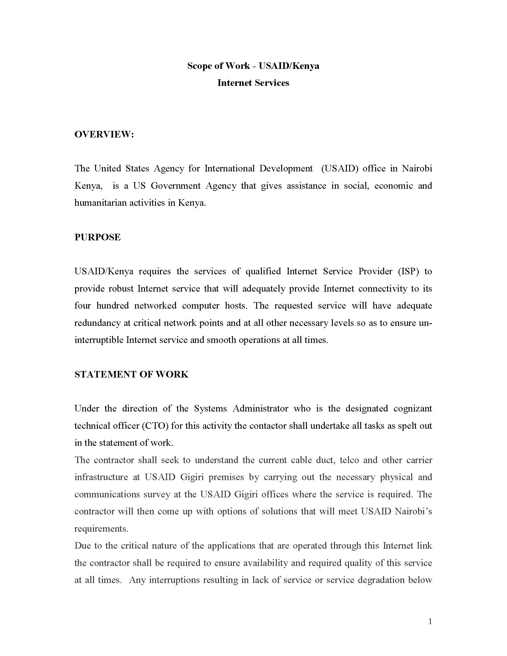 Solicitation No. 615-P-00-15-00002 Scope of Work - USAID/Kenya Internet Services