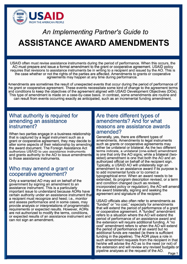 An Implementing Partner’s Guide to Assistance Award Amendments