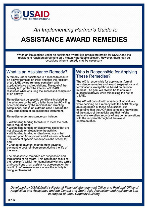 An Implementing Partner’s Guide to Assistance Award Remedies