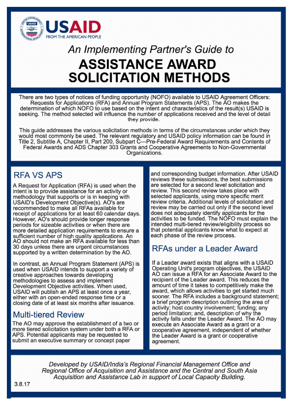 An Implementing Partner’s Guide to Assistance Award Solicitation Methods