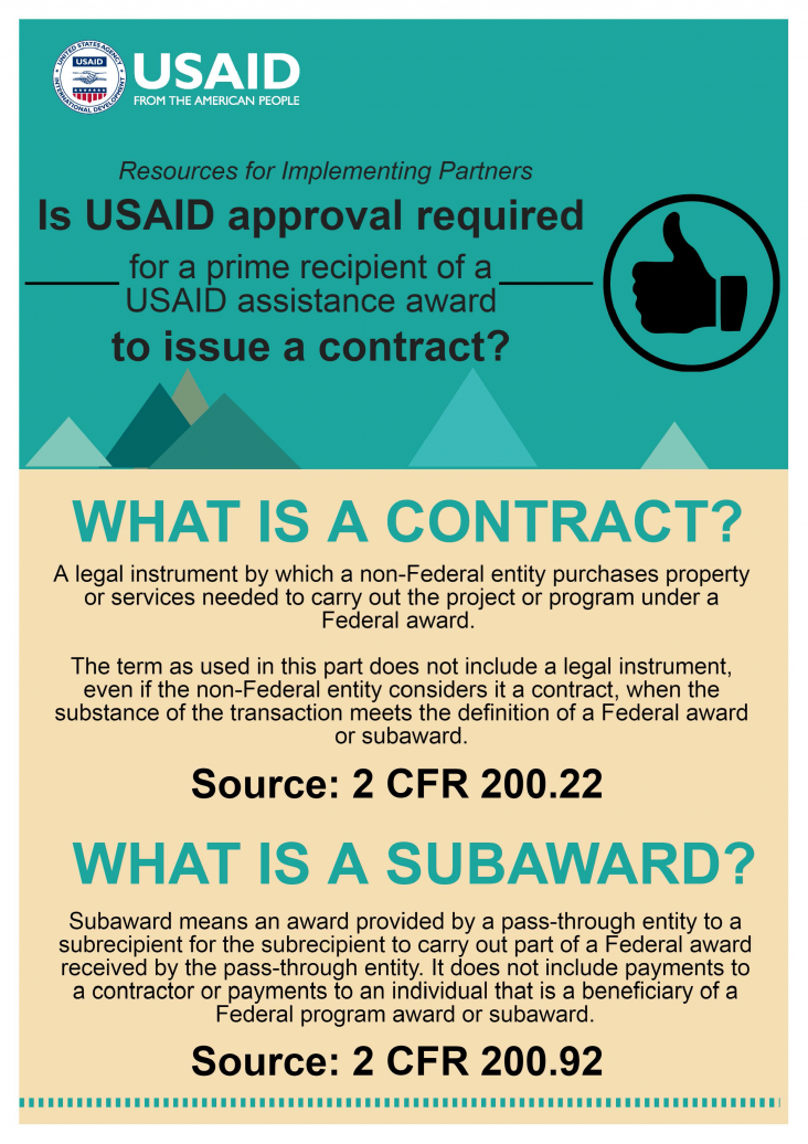 Infographic: Is USAID approval required for a prime recipient of a USAID assistance award to issue a contract?