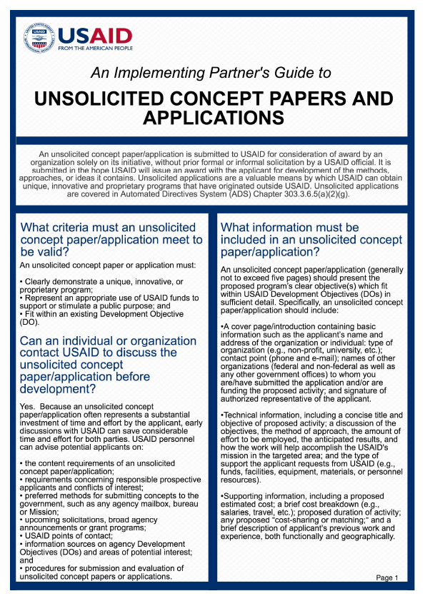 An Implementing Partner’s Guide to Unsolicited Concept Papers and Applications