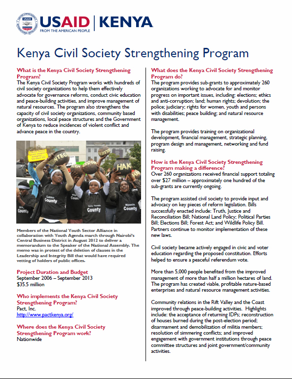 Kenya Civil Society Strengthening Program FACT SHEET_March 2013