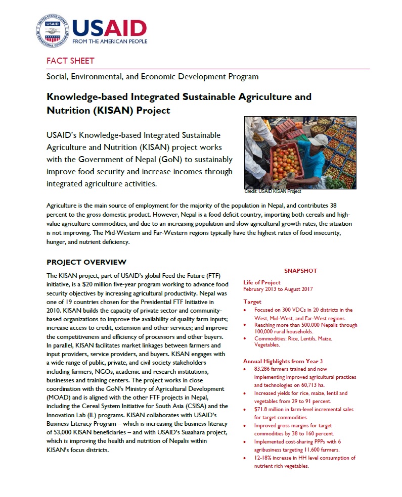 FACT SHEET: Knowledge-based Integrated Sustainable Agriculture and Nutrition (KISAN) Project