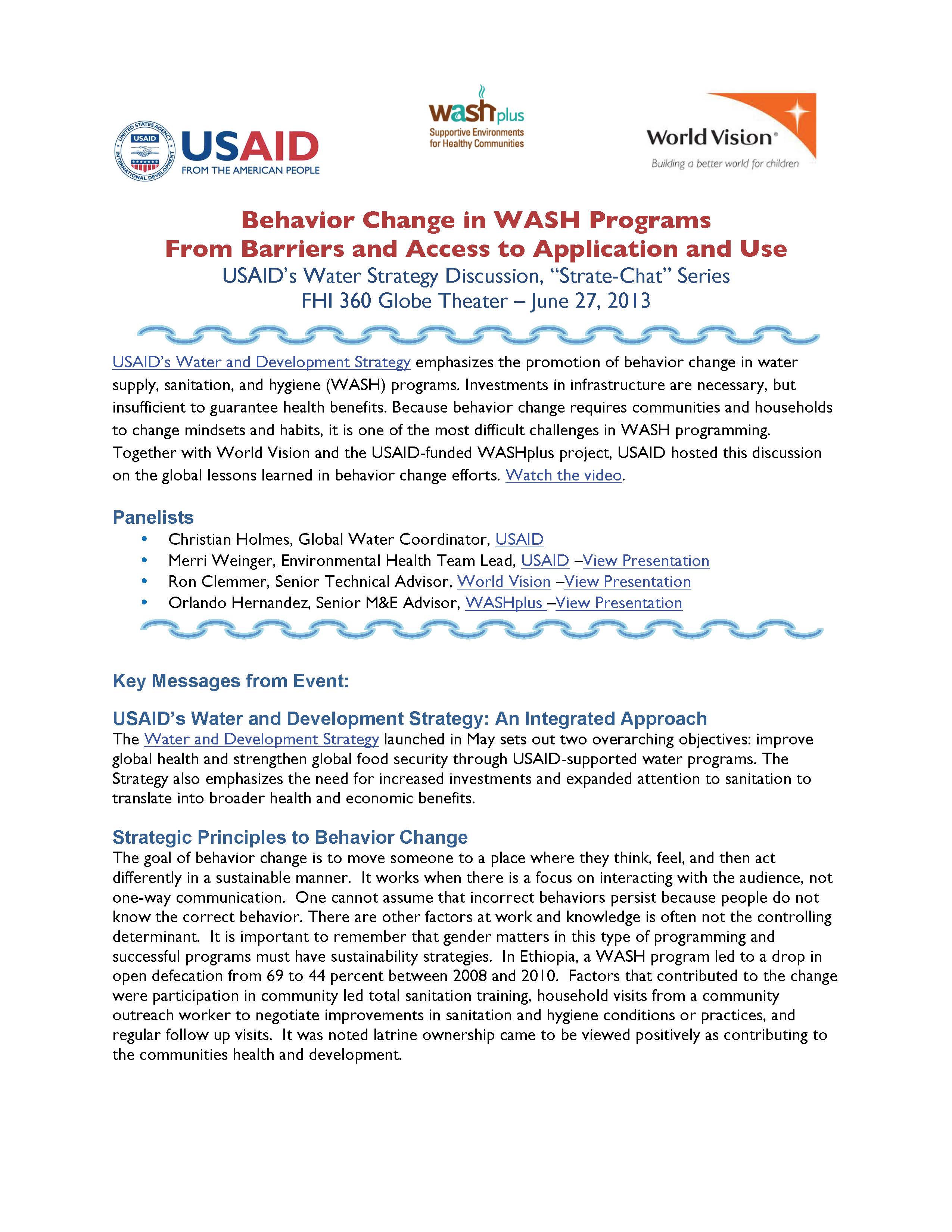 Key Takeaways - Behavior Change in WASH Programs: From Barriers and Access to Application and Use 