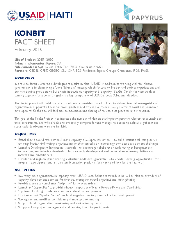 Local Solutions: Konbit Fact Sheet (2016)