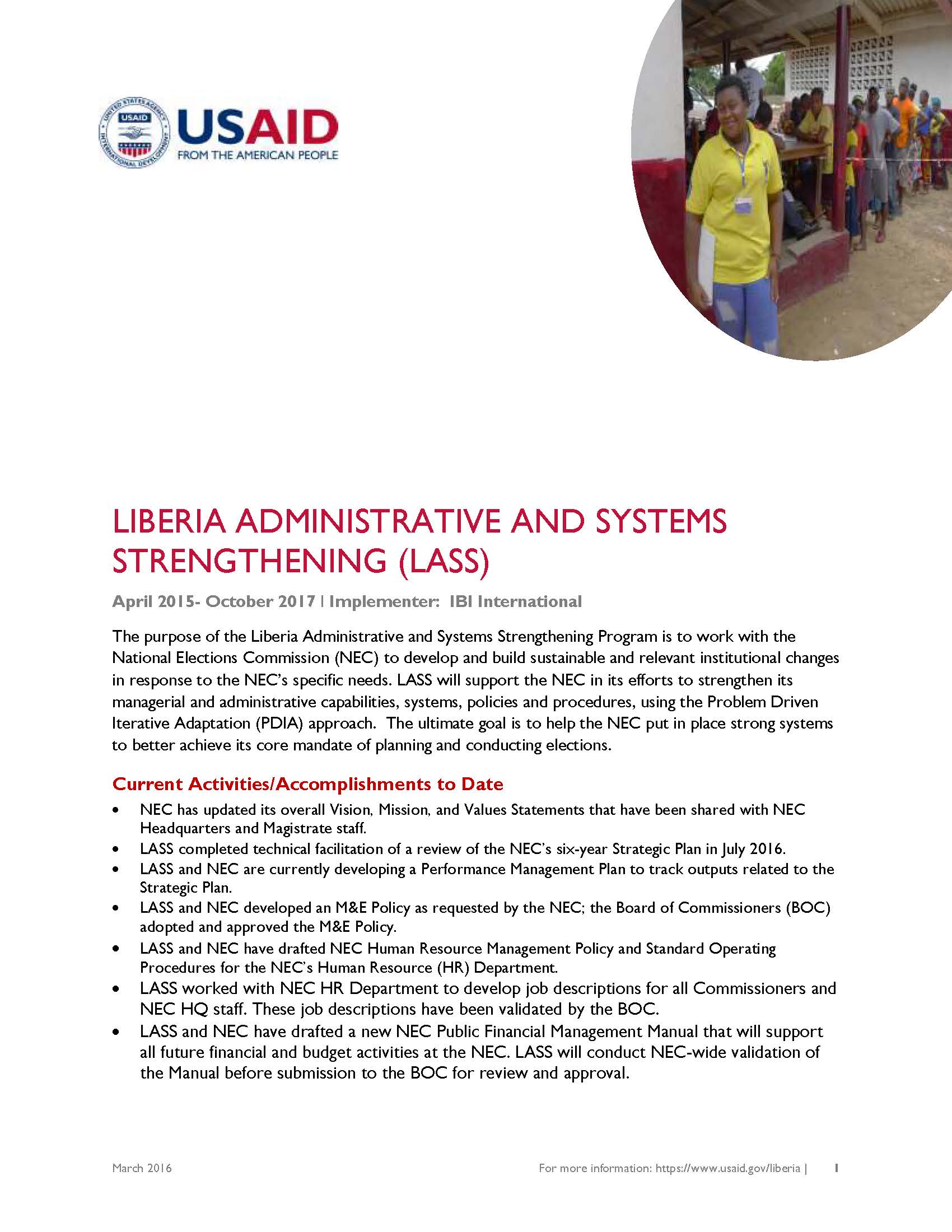 Liberia Administrative and Systems Strengthening Fact Sheet