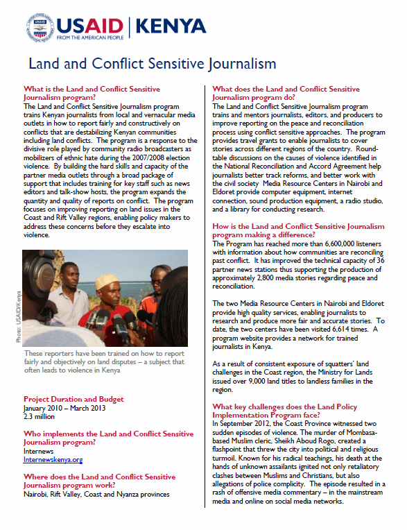 Land and Conflict Sensitive Journalism Fact Sheet_March 2013