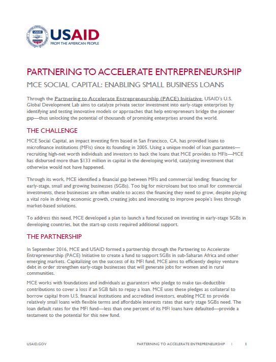Partnering to Accelerate Entrepreneurship - MCE Social Capital