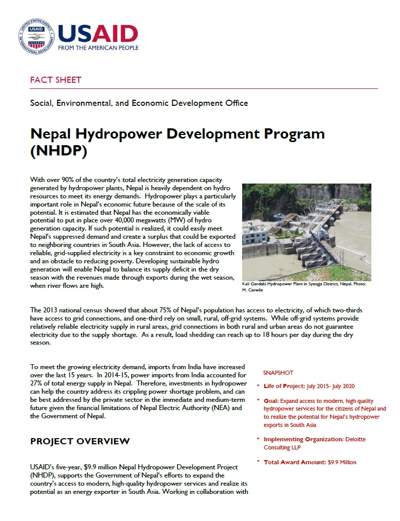 FACT SHEET: Nepal Hydropower Development Program (NHDP) 