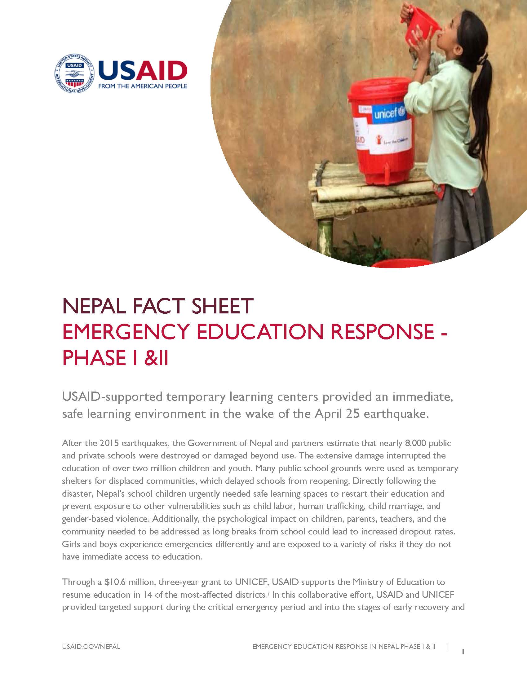 Fact Sheet: EMERGENCY EDUCATION RESPONSE - PHASE I &II