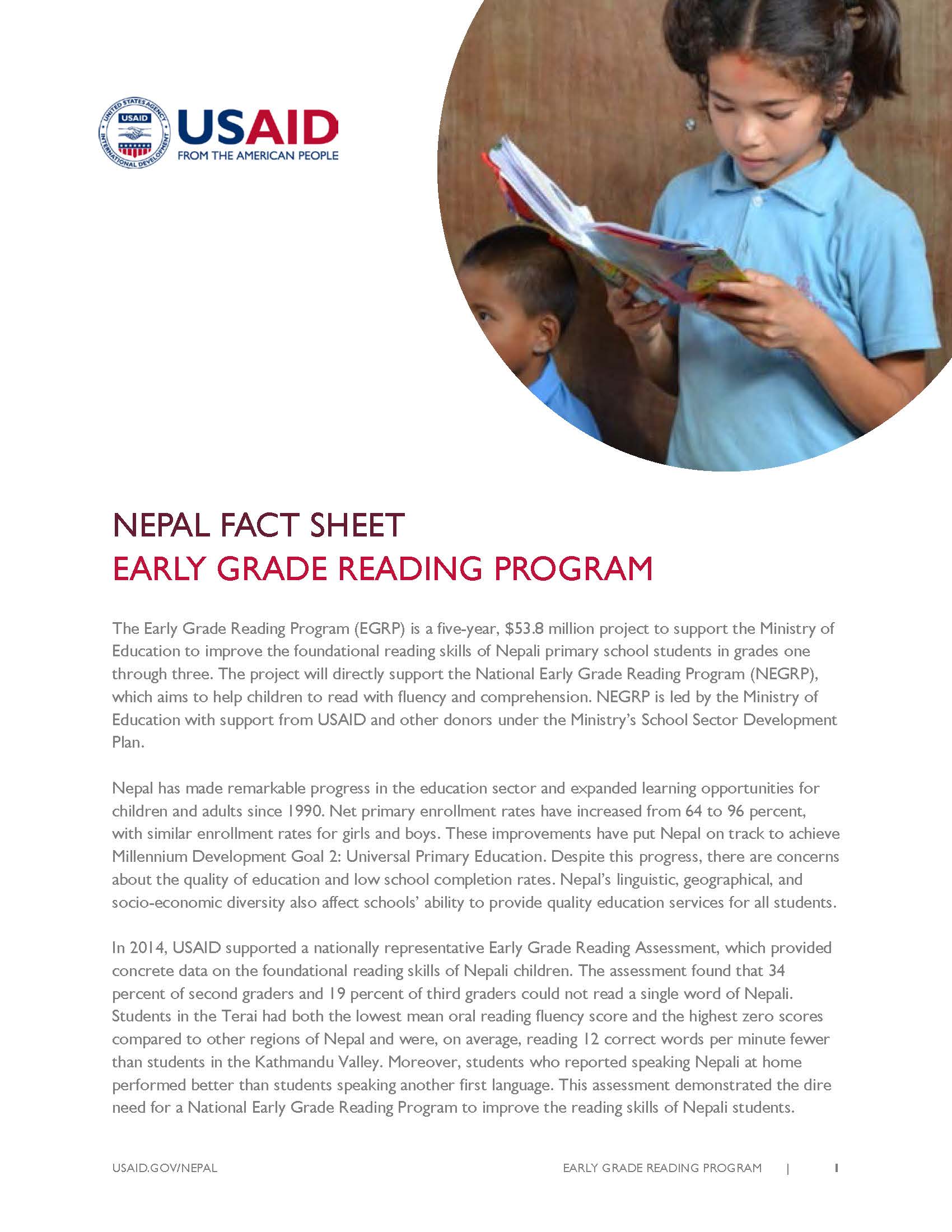 Factsheet : The Early Grade Reading Program (EGRP)