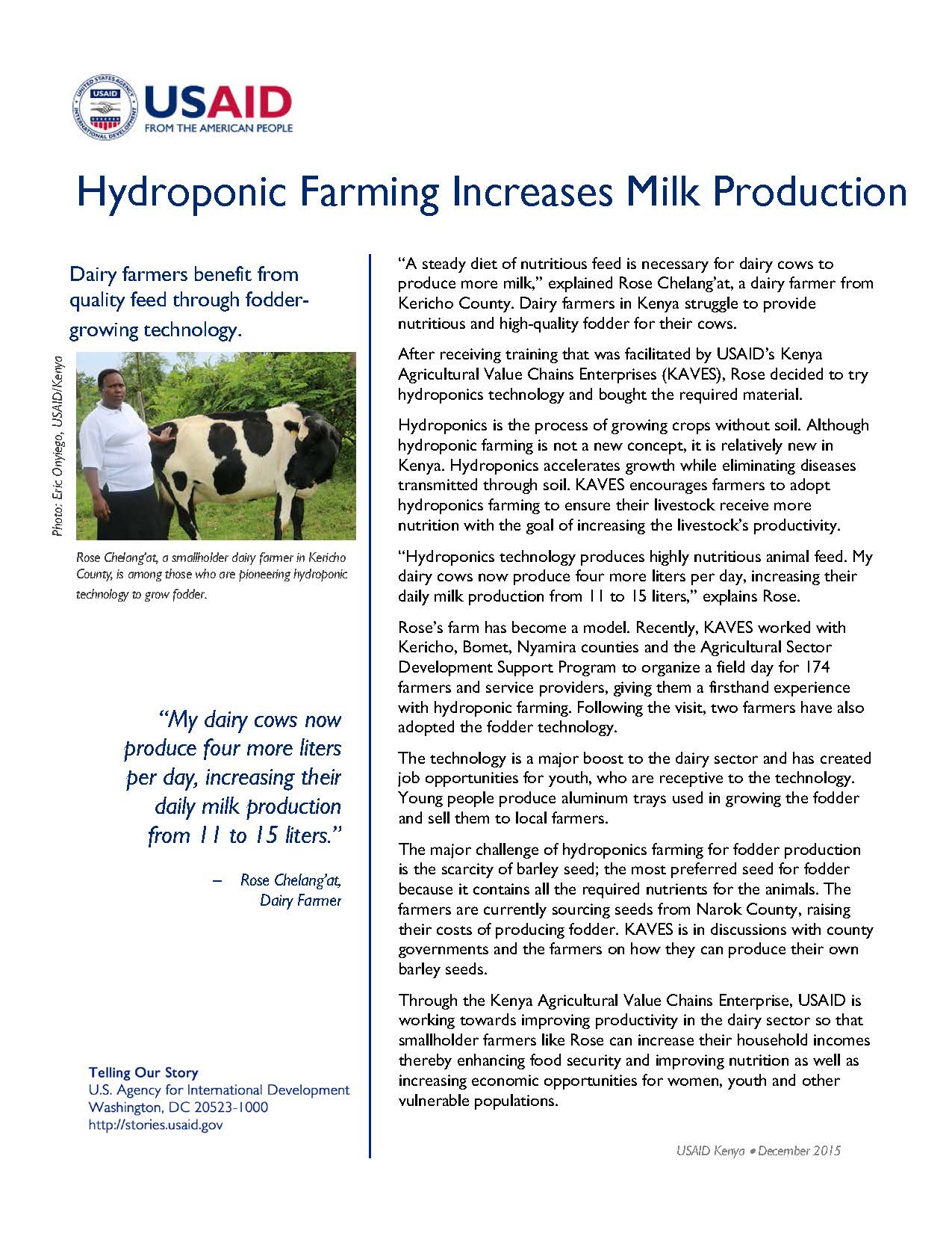 Hydroponic Farming Increases Milk Production