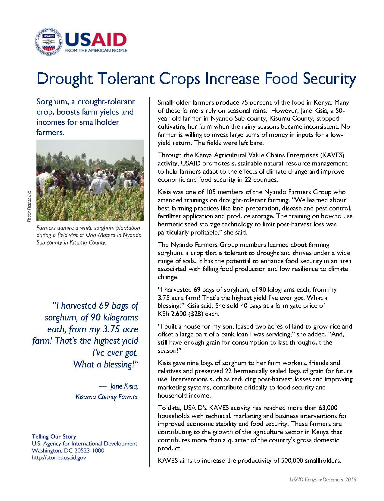 Drought Tolerant Crops Increase Food Security