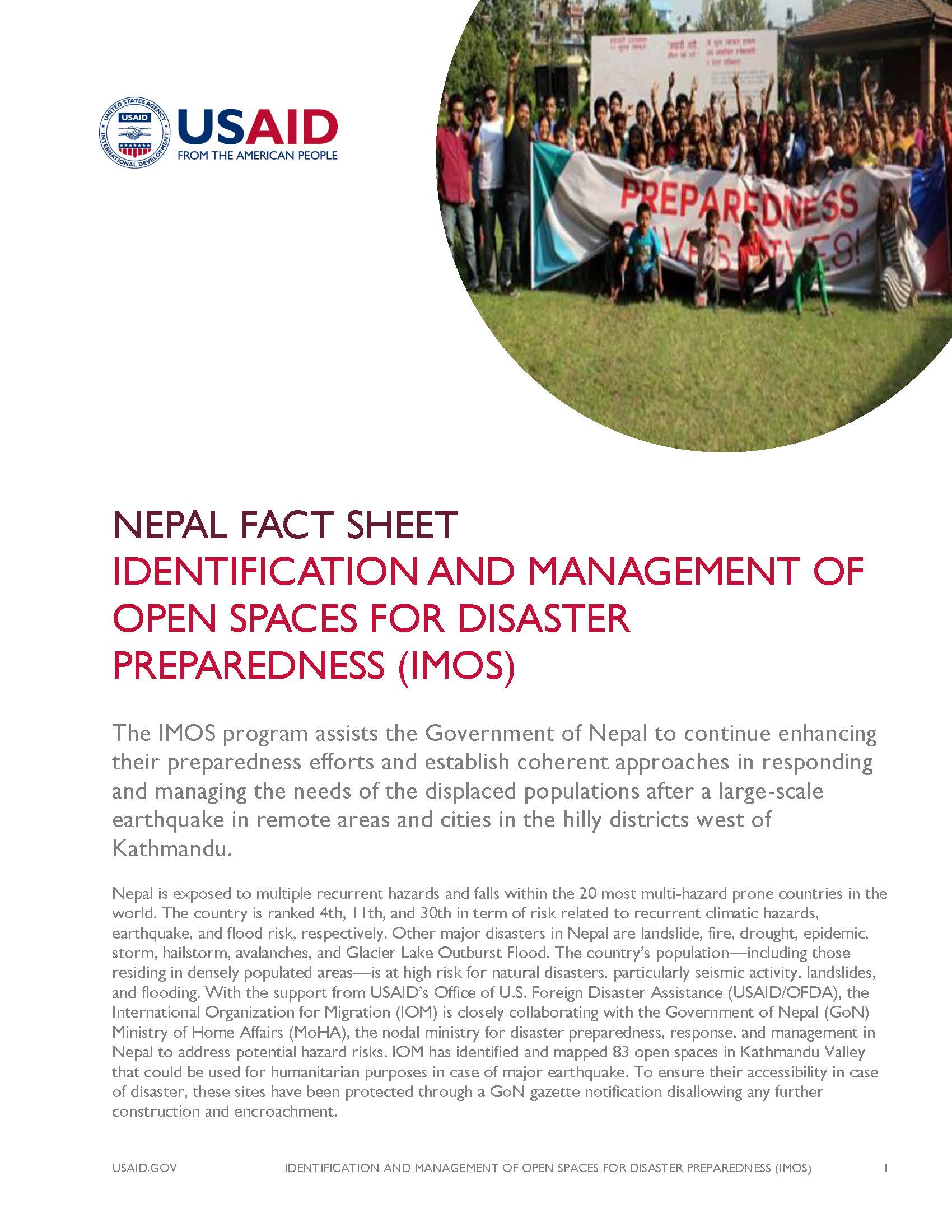 Fact Sheet: IDENTIFICATION AND MANAGEMENT OF OPEN SPACES FOR DISASTER PREPAREDNESS (IMOS)