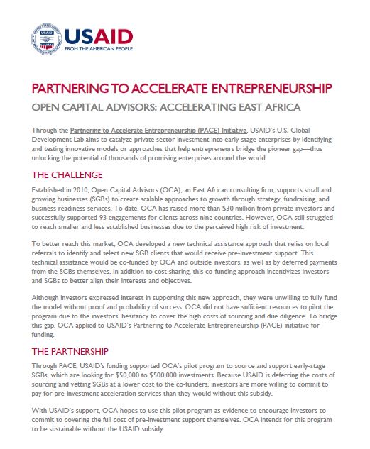 Partnering to Accelerate Entrepreneurship - Open Capital Advisors