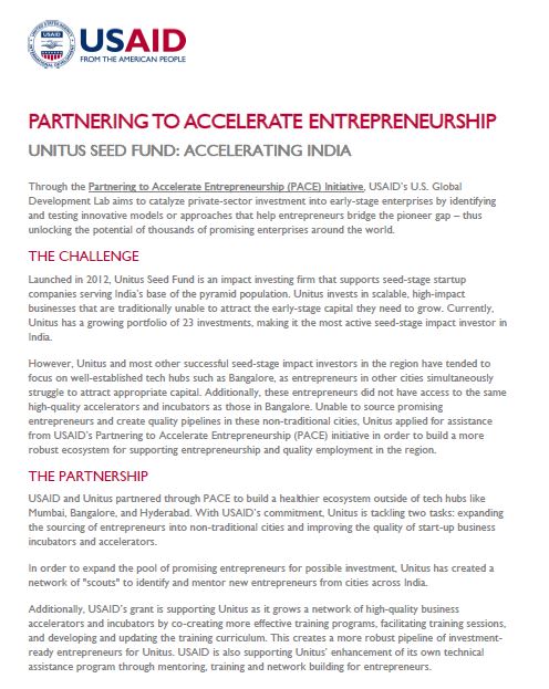 Partnering to Accelerate Entrepreneurship - Unitus Seed Fund