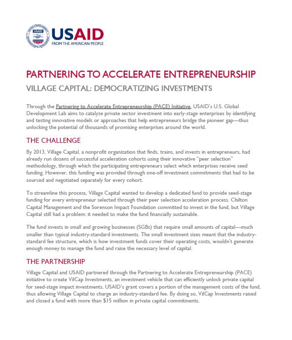 Partnering to Accelerate Entrepreneurship - Village Capital