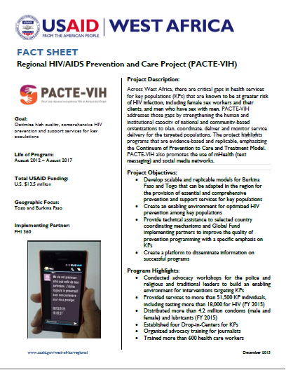 Fact Sheet for Regional HIV/AIDS Prevention and Care Project (PACTE-VIH) 