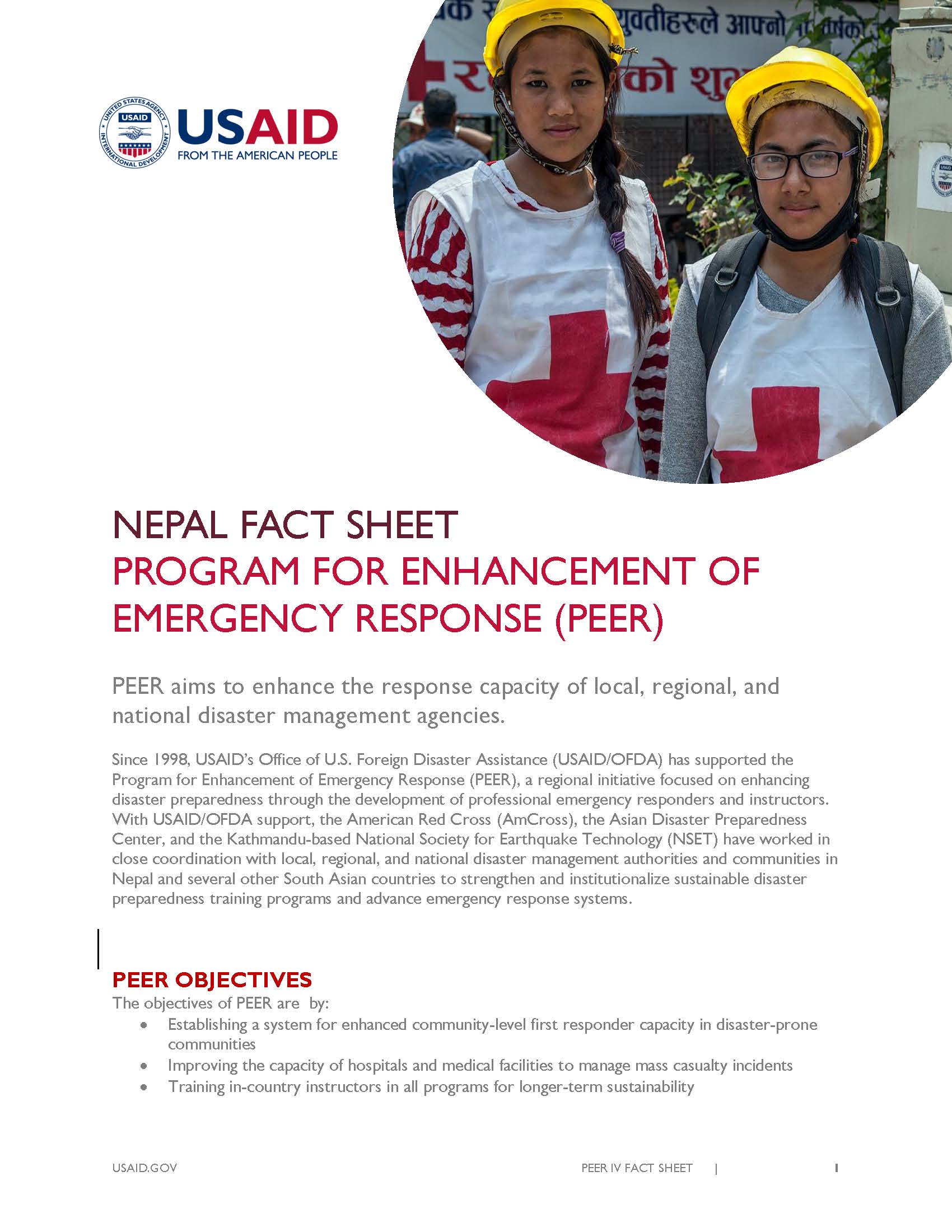 Fact Sheet: PROGRAM FOR ENHANCEMENT OF EMERGENCY RESPONSE (PEER) 