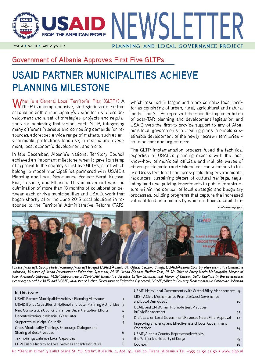 USAID/Albania Planning and Local Governance Newsletter, Volume 8