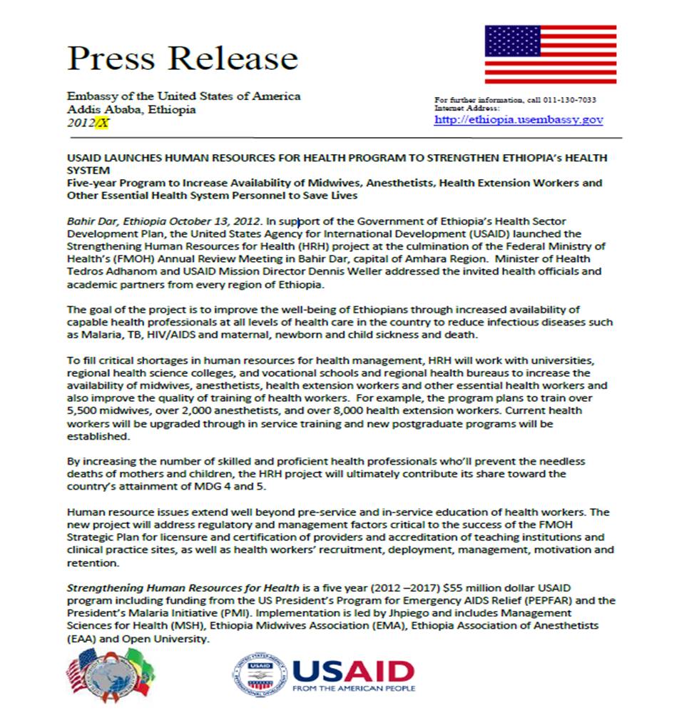 Press Release Strengthening HRH Launch 10-13-12