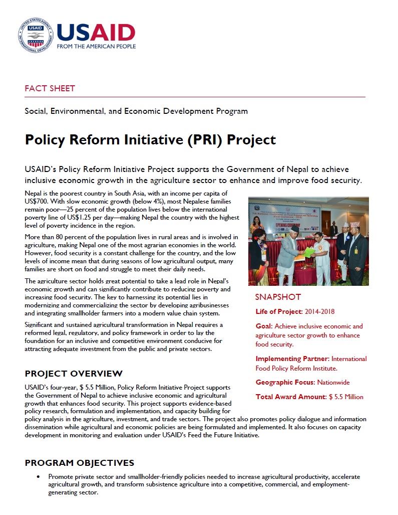 FACTSHEET: Policy Reform Initiative (PRI) Project 