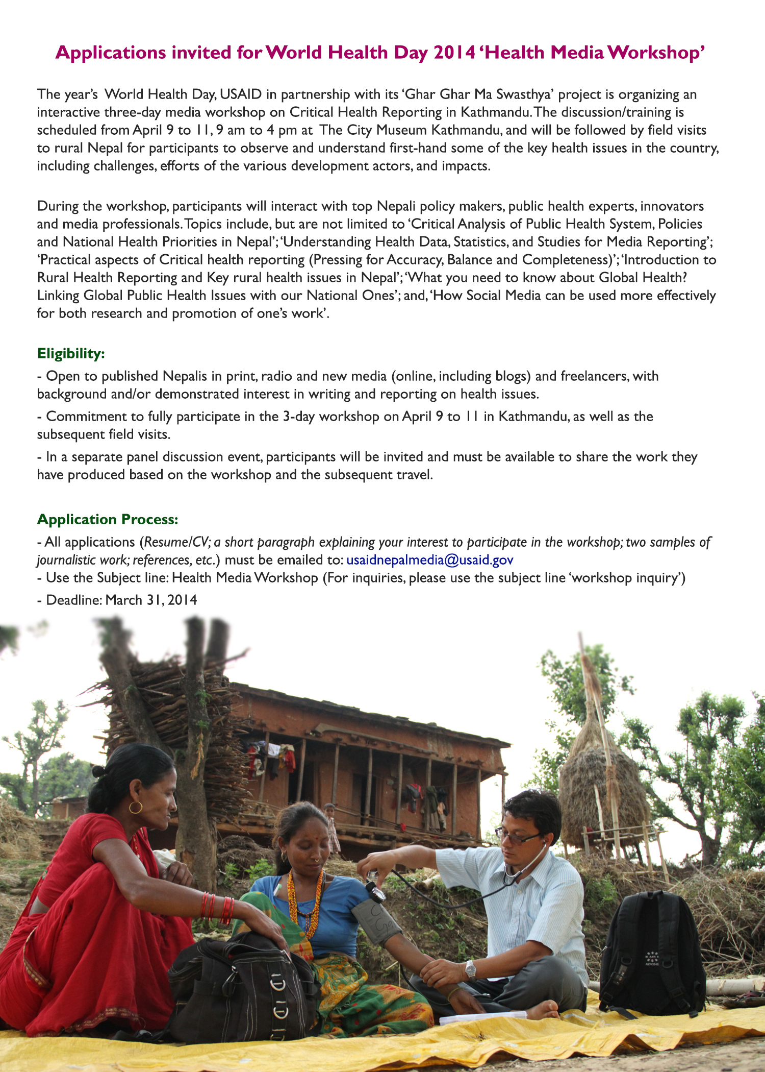 Application invited for World Health Day 2014 Health Media Workshop