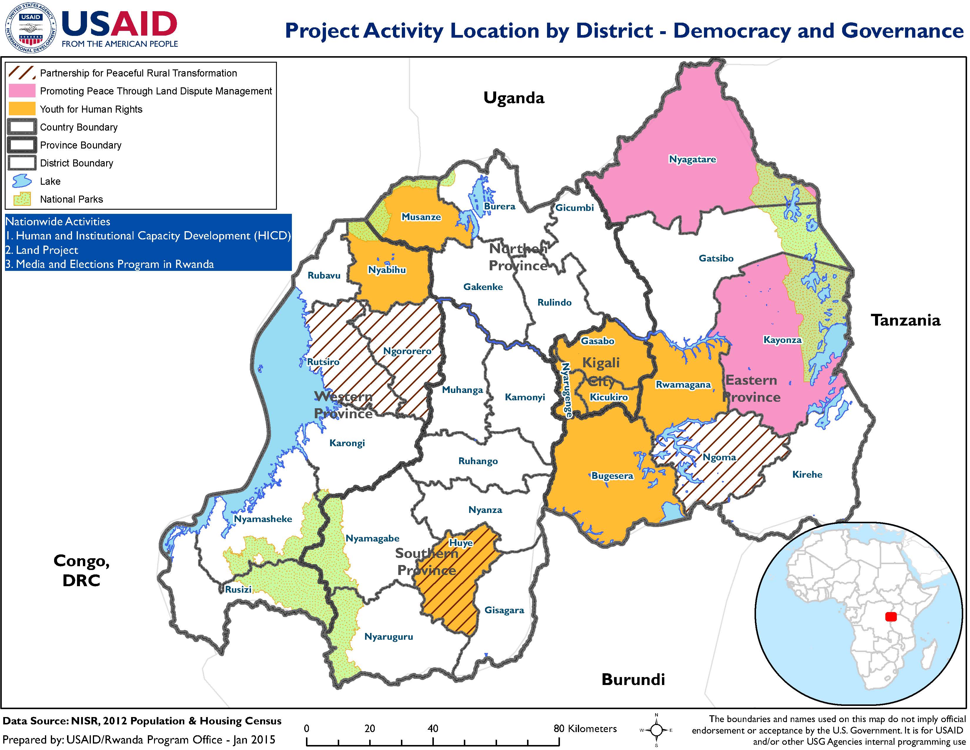FY 2014 USAID/Rwanda's Democracy & Governance Program Locations by District