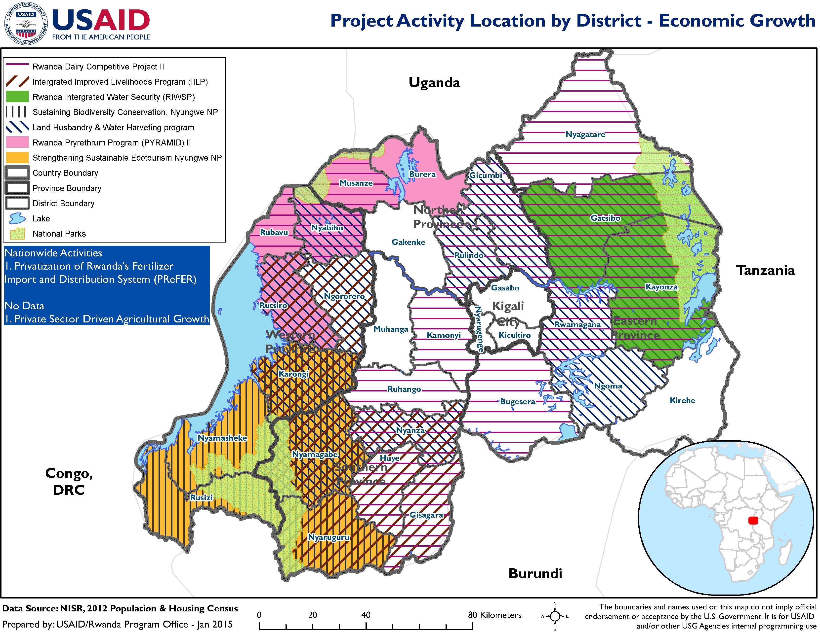 FY 2014 USAID/Rwanda's Economic Growth Progam Locations by District