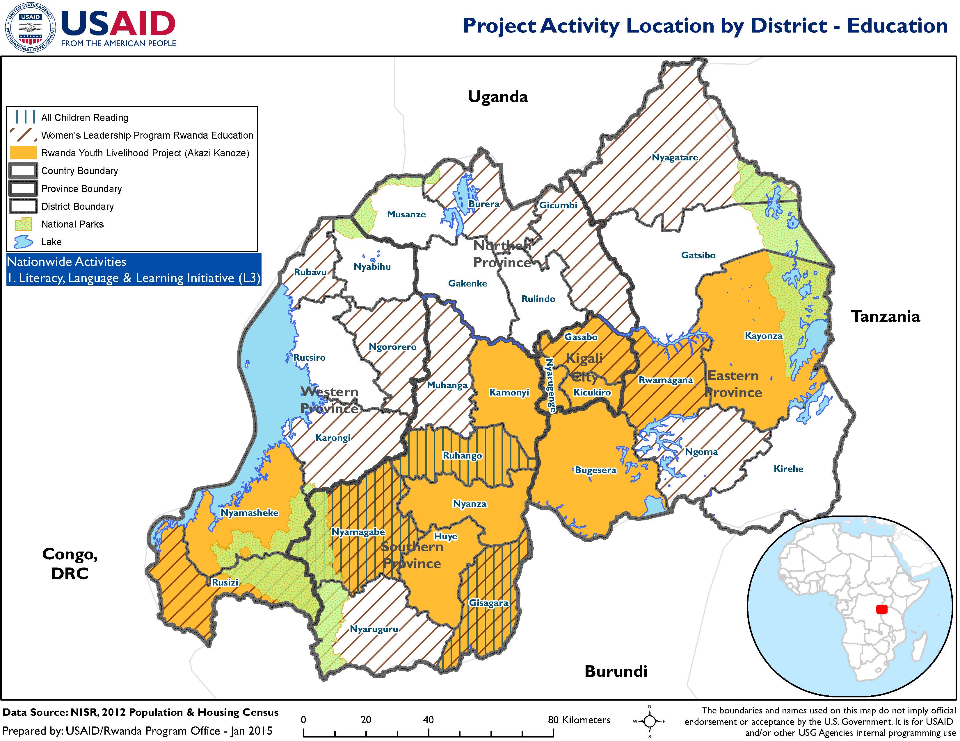 FY 2014 USAID/Rwanda's Education Program Locations by District