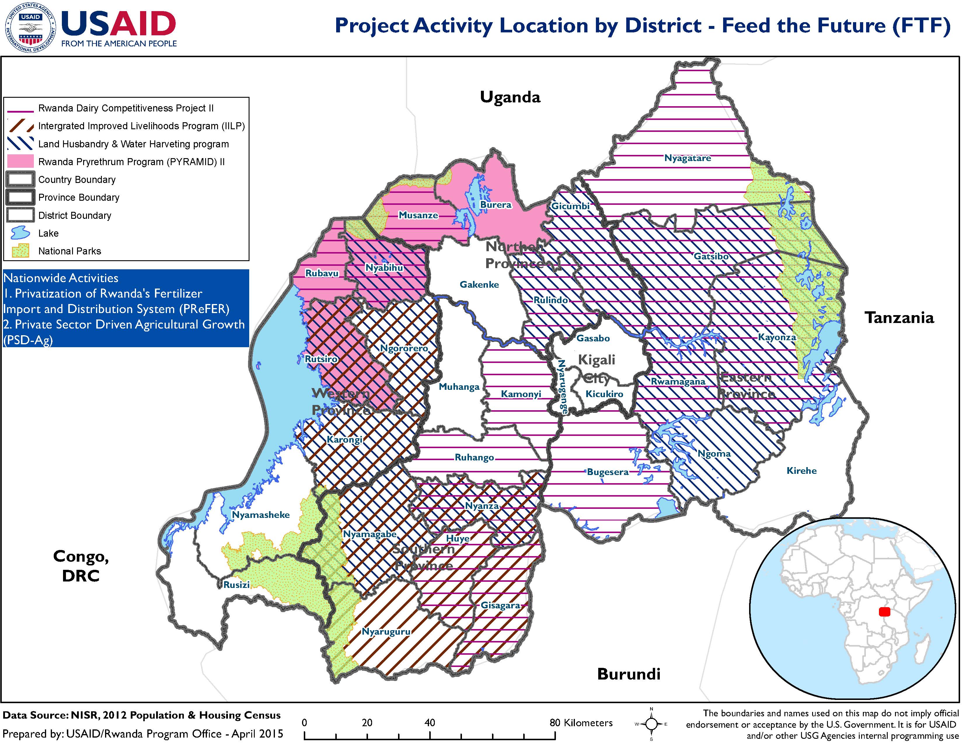 FY 2014 USAID/Rwanda's Feed the Future Program Locations by District