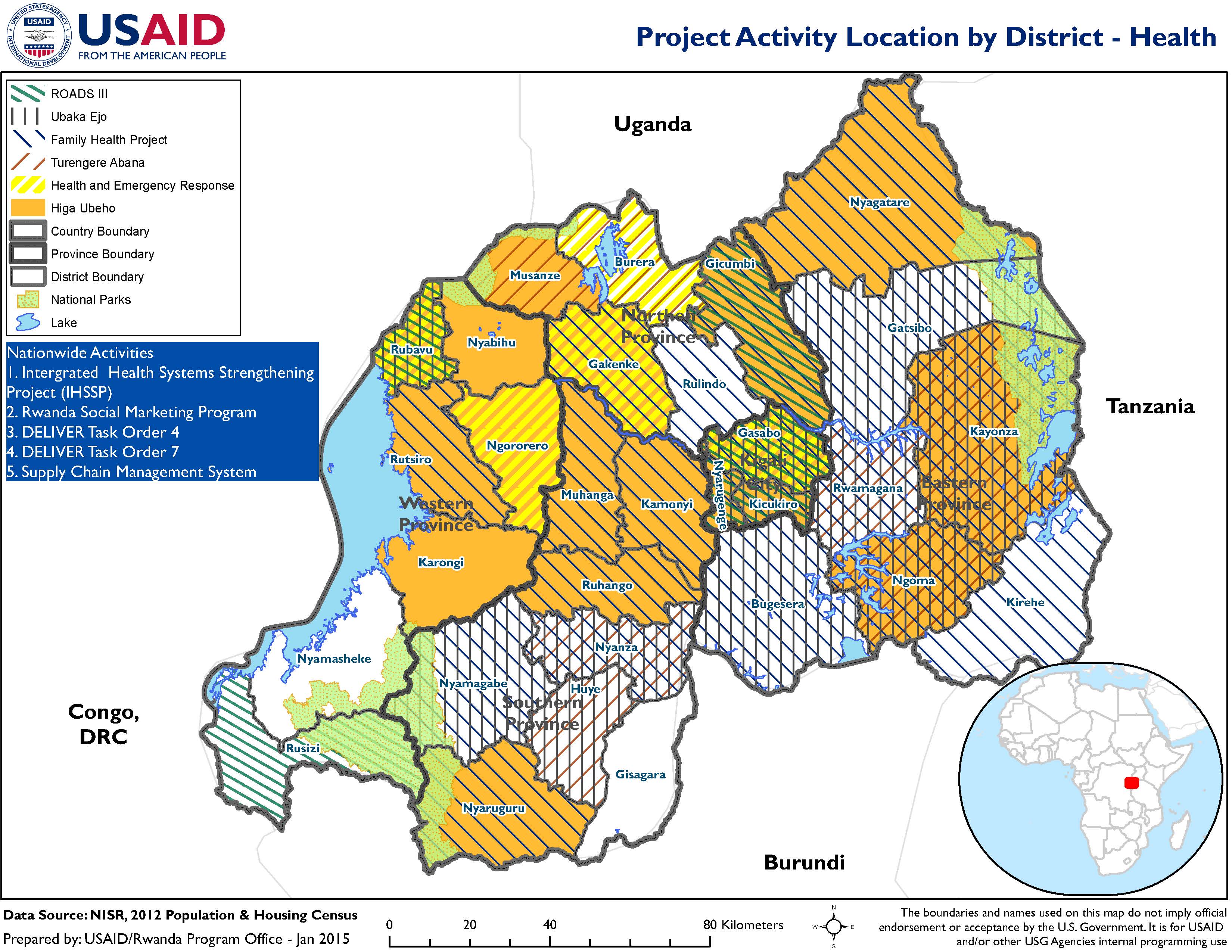 USAID/Rwanda's Health Program Locations by District