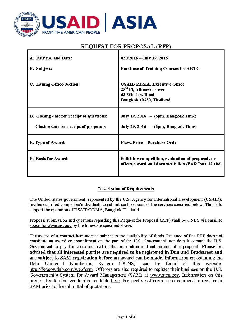 Purchase of Training Courses for ARTC (Federal Financial)