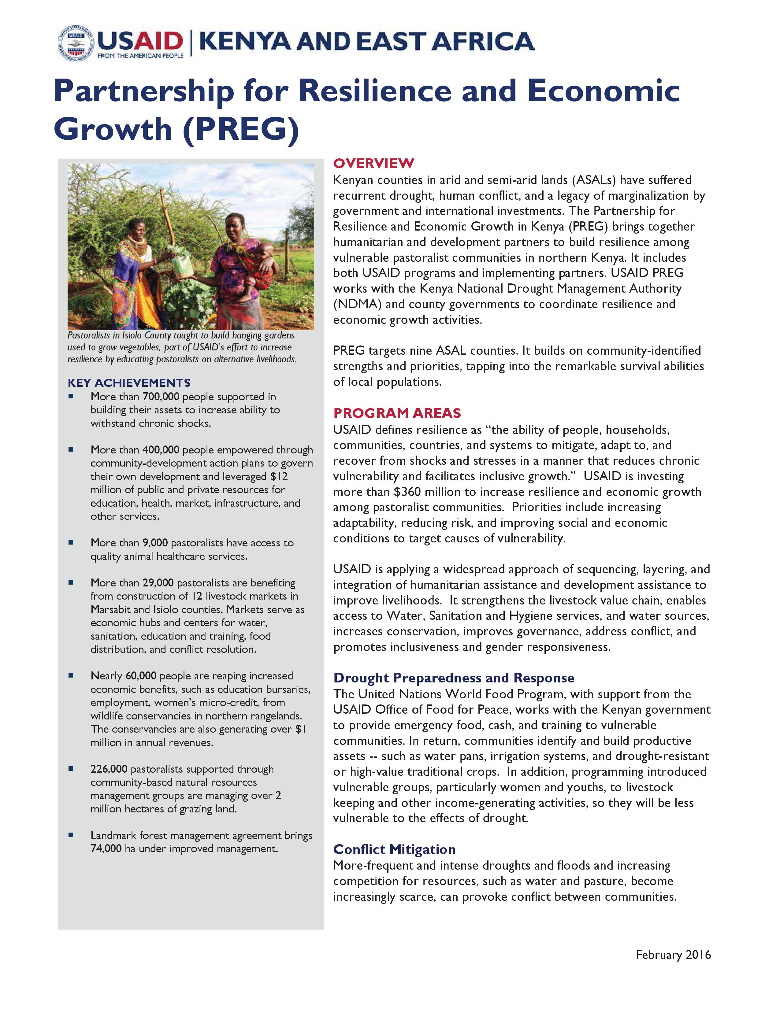 Partnership for Resilience and Economic Growth fact sheet