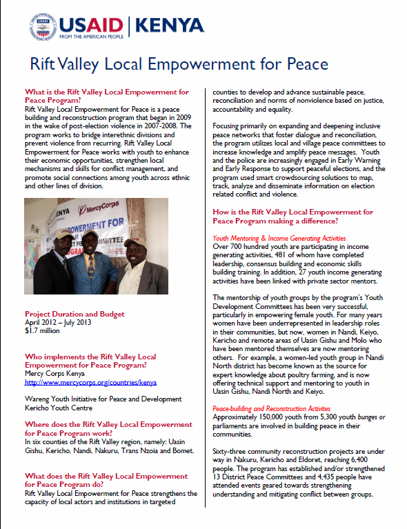 Rift Valley Local Empowerment for Peace FACT SHEET_March 2013