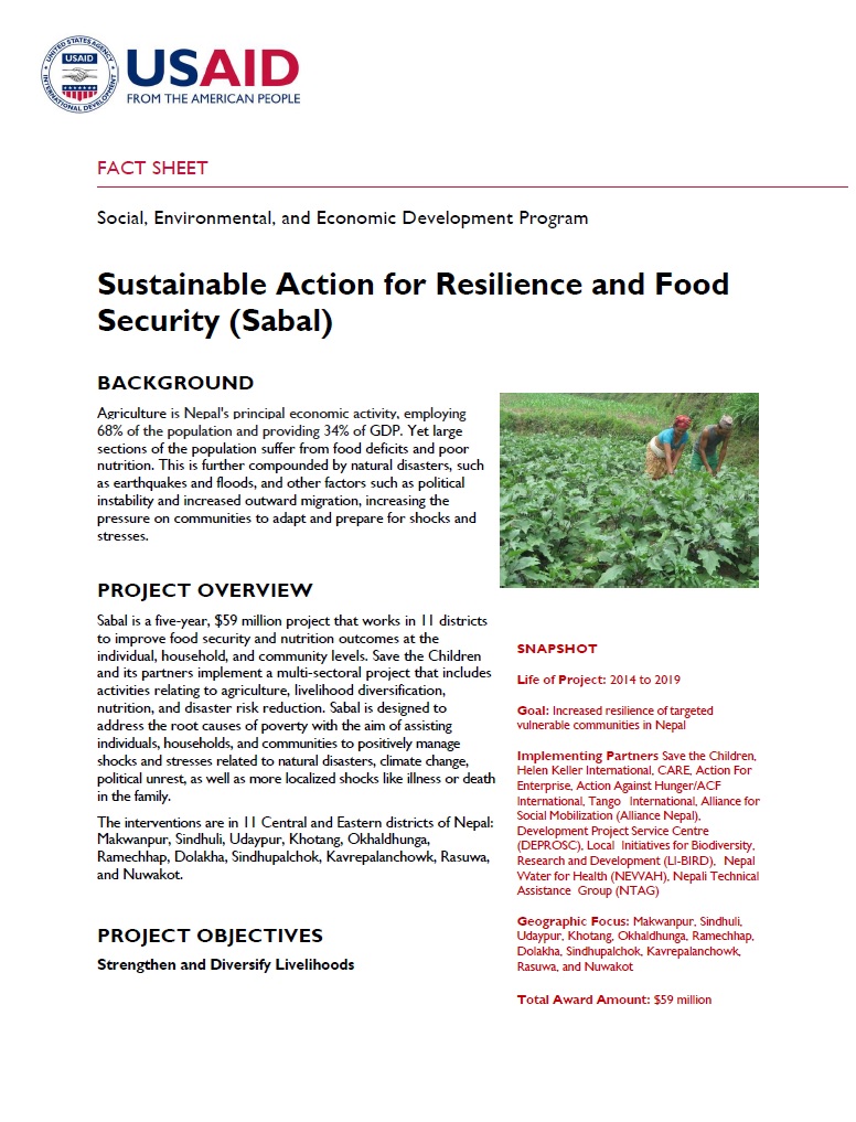 FACT SHEET:  Sustainable Action for Resilience and Food Security (Sabal)