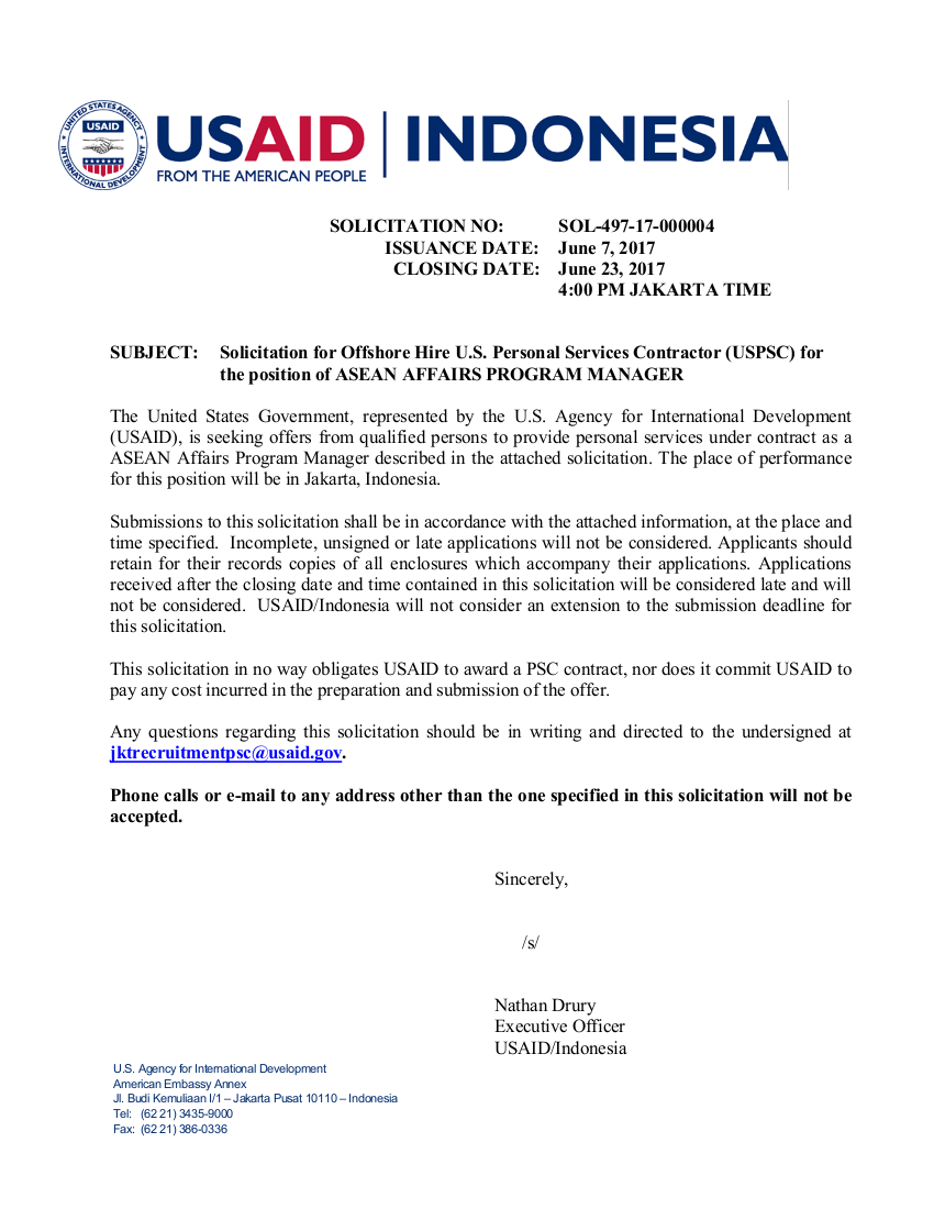 SOL-497-17-000004: ASEAN Affairs Program Manager