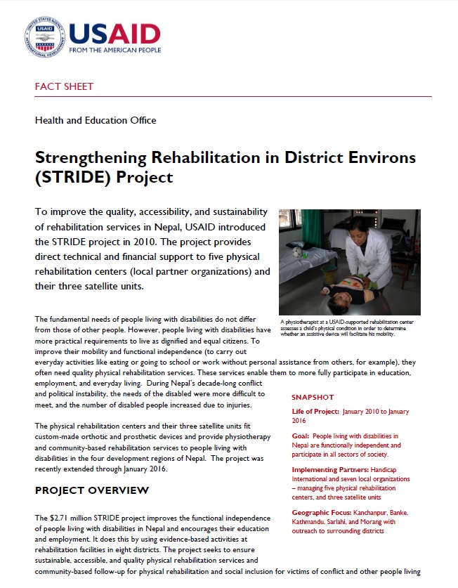 Strengthening Rehabilitation in District Environs (STRIDE) Project
