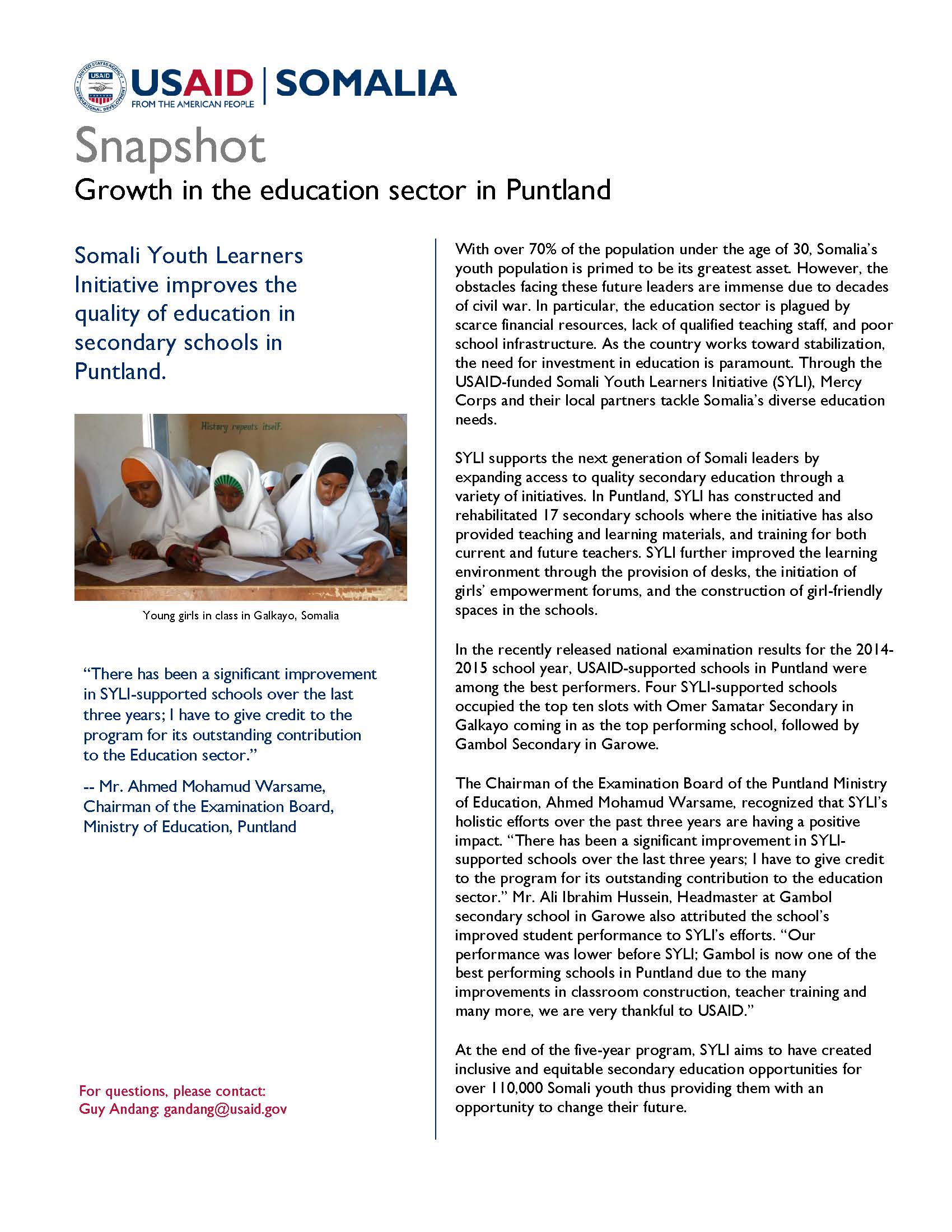 Growth in the education sector in Puntland