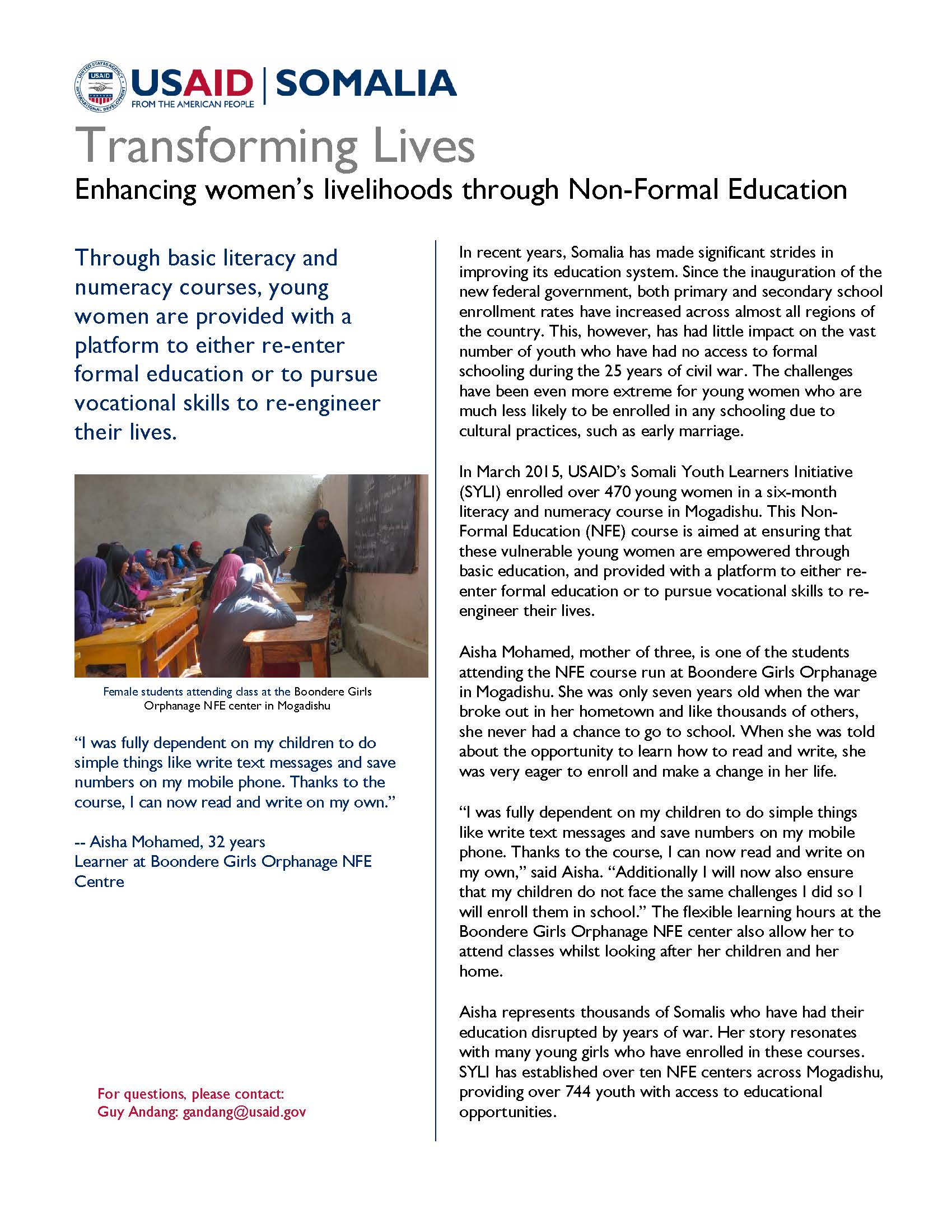 Enhancing women’s livelihoods through Non-Formal Education