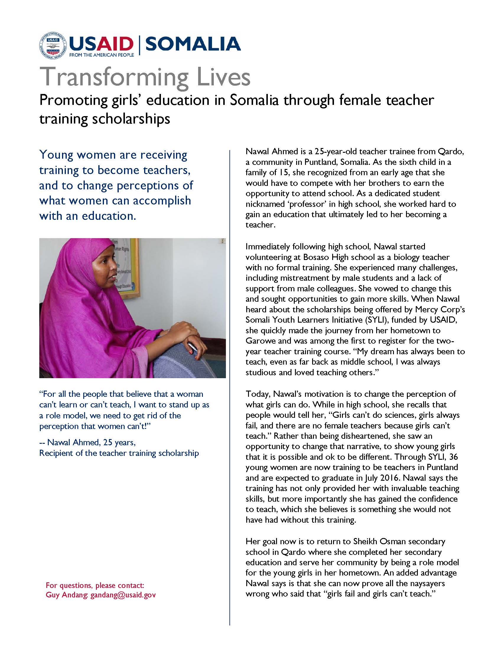 Promoting girls’ education in Somalia through female teacher training scholarships