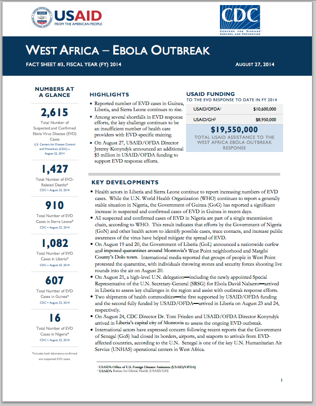 USG West Africa Ebola Outbreak Fact Sheet #3